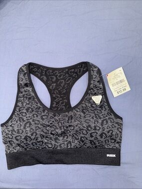 RBX Black & Gray Leopard Racerback Seamless Sports Bra